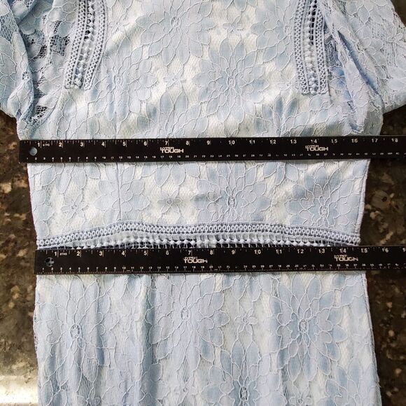 Pretty LittleThing Womens Floral Blue Lace 8 Dress Dusty Blue Transparent NWOT - Picture 4 of 16